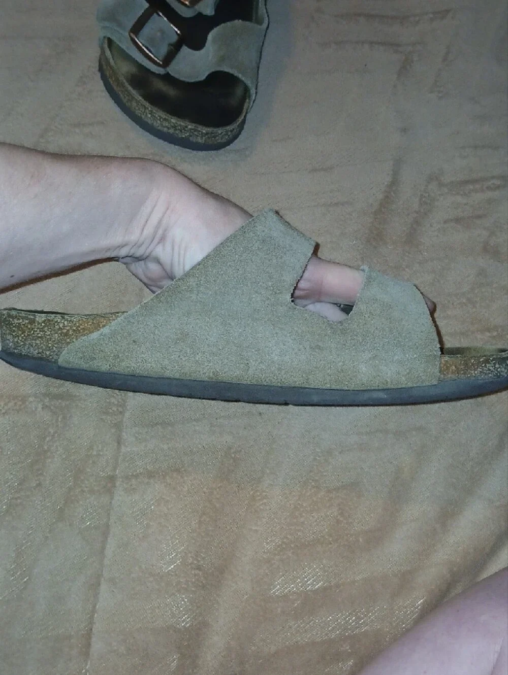 Birkenstock Olive Suede Double-Buckle Sandals with Bronze Buckles Sz: W 10 M 8